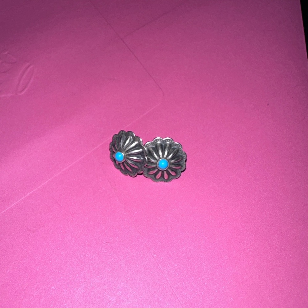 Silver Floral Earrings with Turquoise Accents